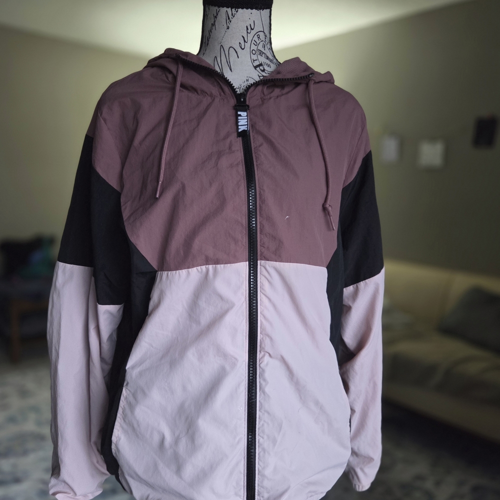 Victoria's Secret PINK Colorblock Hooded Windbreaker - Mauve, Light Pink & Black